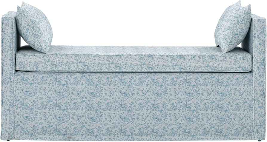 Shabby Chic Bourdillon Rectangular Upholstered Linen Printed Arm Bench with Two Pillows, Indes Bl... | Amazon (US)