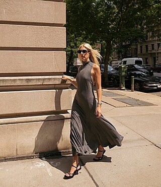 Gianni Bini x Lilly Sisto Audrey Knit Jersey Mock Neck Sleeveless A-Line Pleated Flounce Maxi Dress - S | Dillard's