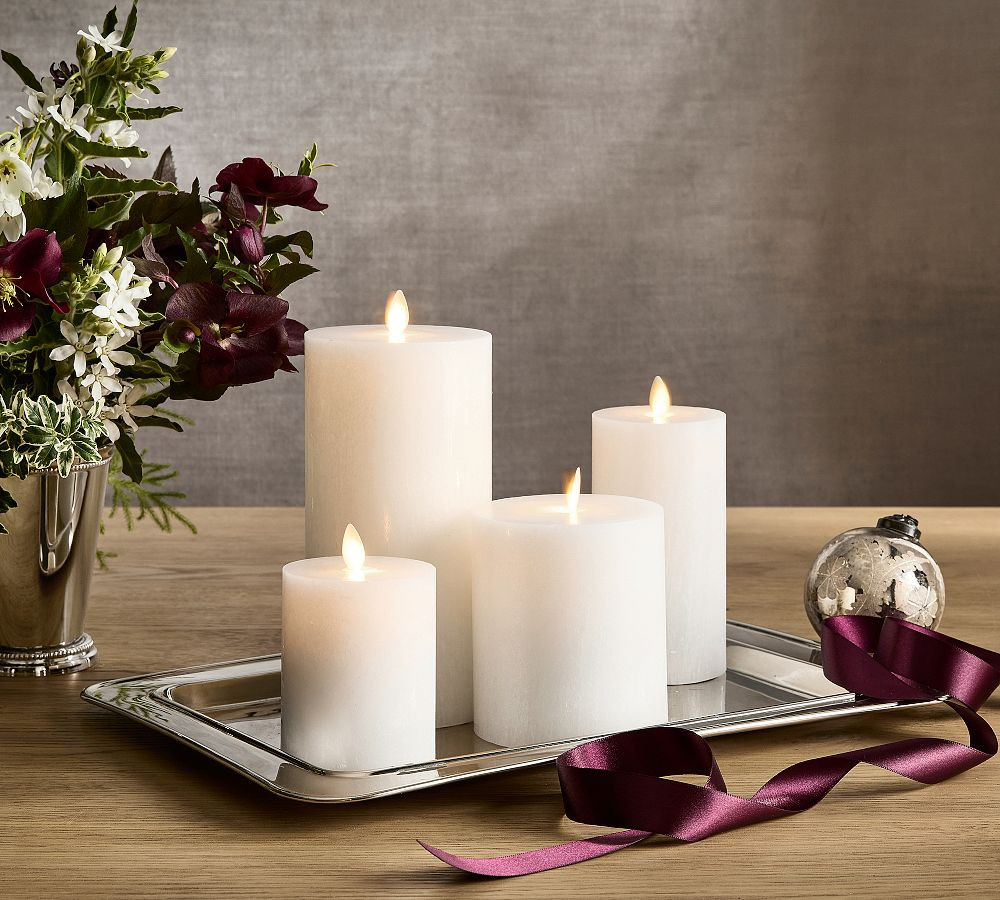 Premium Flickering Flameless Wax Pillar Candle - Salt Washed | Pottery Barn (US)