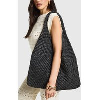 boohoo Women's Large Slouchy Straw Beach Bag in Black | Denim/Linen/Woven | boohoo (US & Canada)