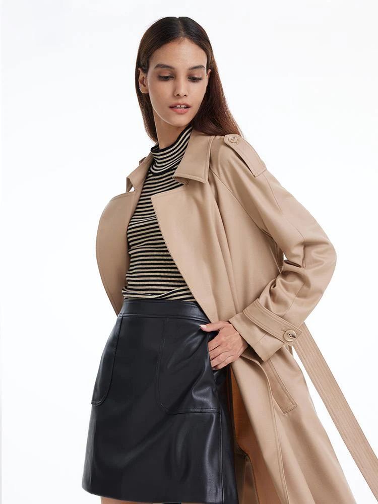 Worsted Woolen Double-Breasted Trench Coat | GOELIA