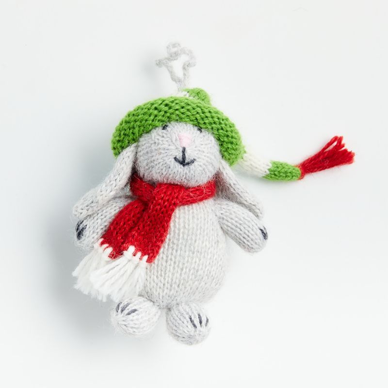 Handmade Alpaca Grey Bunny with Hat and Scarf Christmas Tree Ornament + Reviews | Crate & Barrel | Crate & Barrel