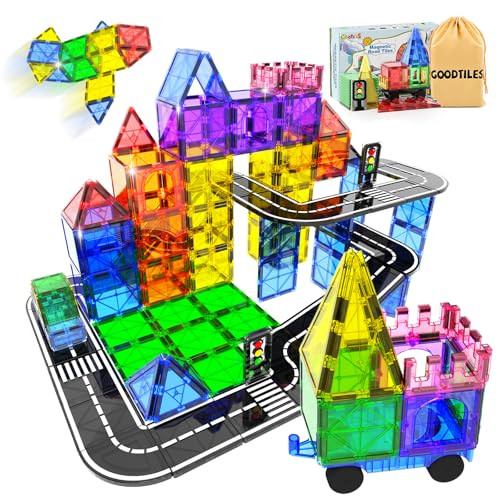 Goodtiles Magnetic Tiles Road Sets with Car Kits -Magnet Building Blocks Montessori Toys for Toddlers | Preschool Educational Sensory Construction Toys for Ages 3 4 5 6 7 Boys and Girls | Amazon (US)