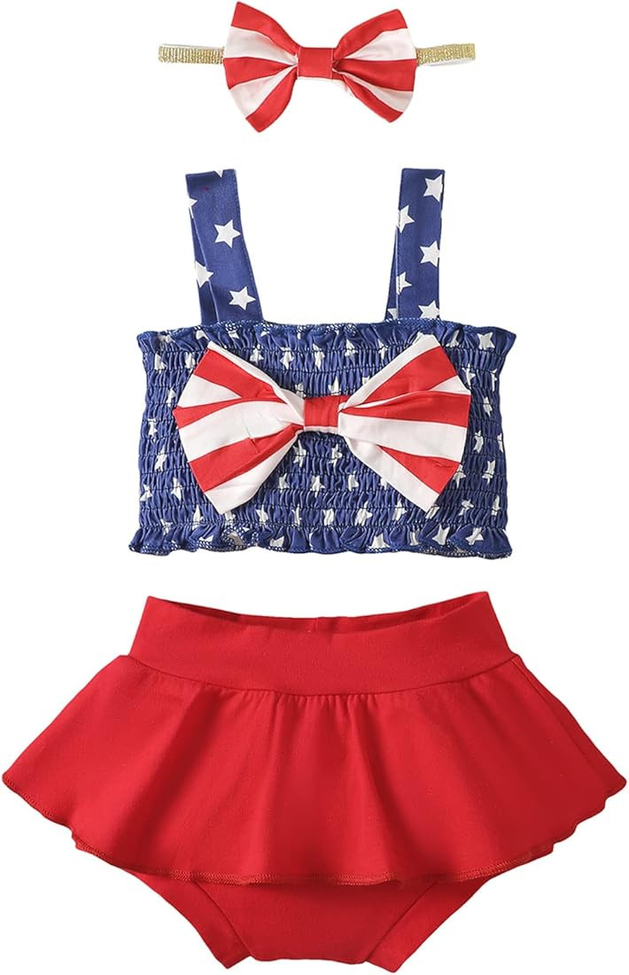 Happidoo Newnborn Girls 4th of July Outfits Baby Fourth of July Clothes American Flag Skirt Set | Amazon (US)