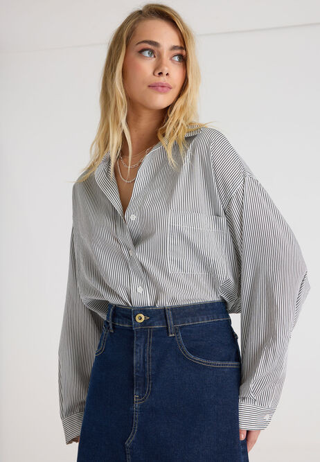 Womens Black & White Stripe Lightweight Shirt | Peacocks