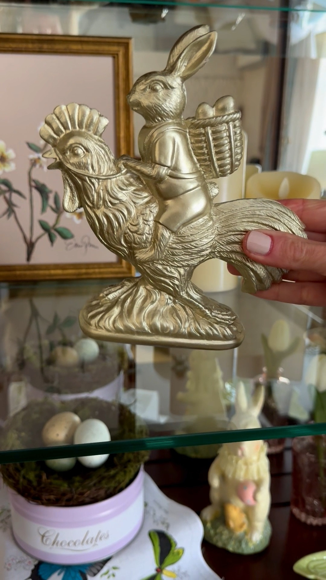 Easter home decor, gold chicken, Easter bunny decorations, spring china cabinet decor, @Etsy vintage home decor 

#LTKSeasonal #LTKSaleAlert #LTKHome