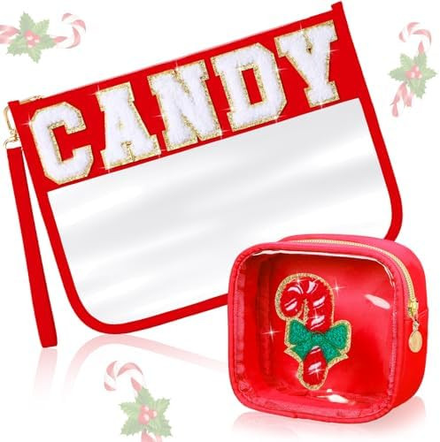 Hillban 2 Pcs Christmas Gifts Chenille Letter Bags Xmas Makeup Cosmetic Bag Clear Toiletry Zipper... | Amazon (US)