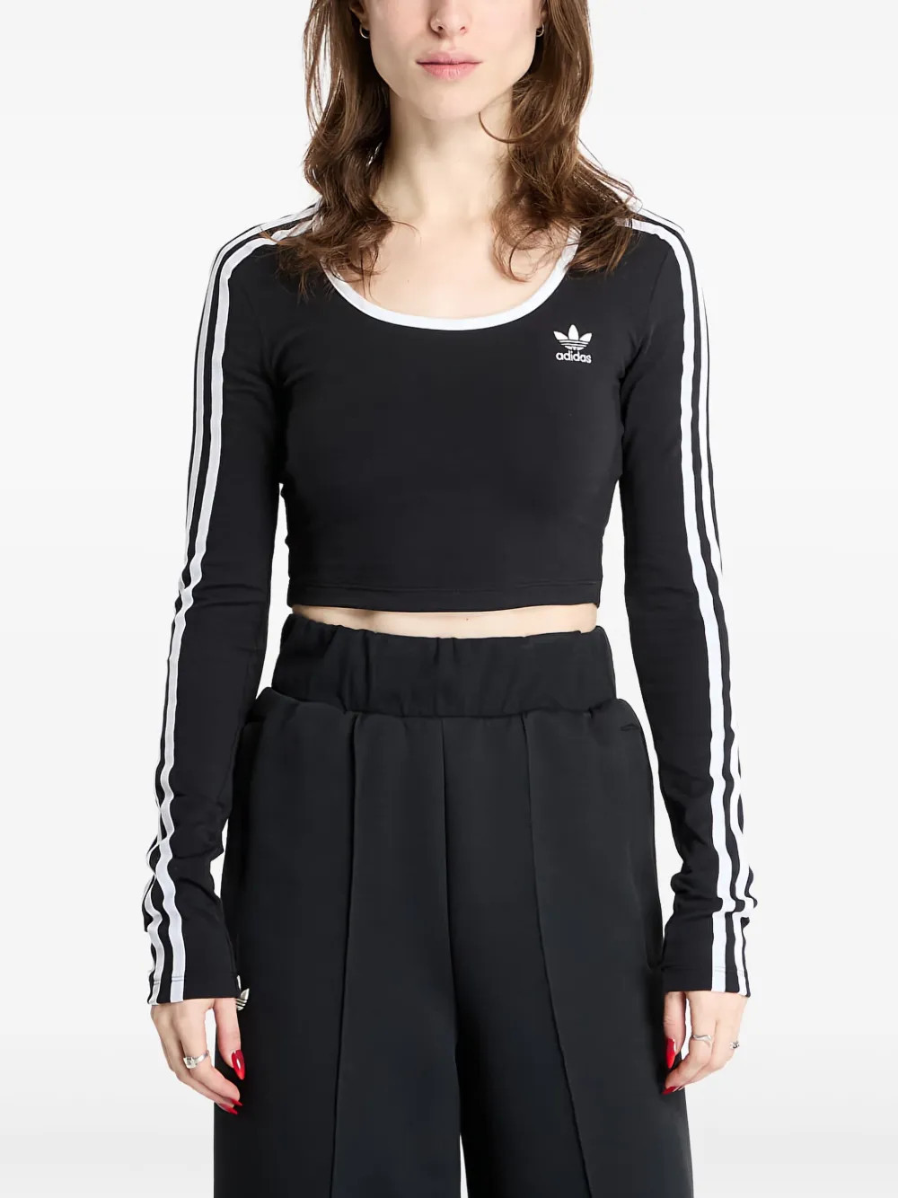 adidas Adicolor 3-Stripes long-sleeve cropped top - Black | Farfetch Global