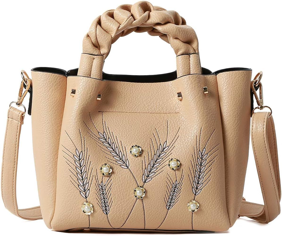 Women’s Mini Handbag Embroidered Clutch Braided Strap Soft PU Leather Cross Body Shoulder Bag | Amazon (US)