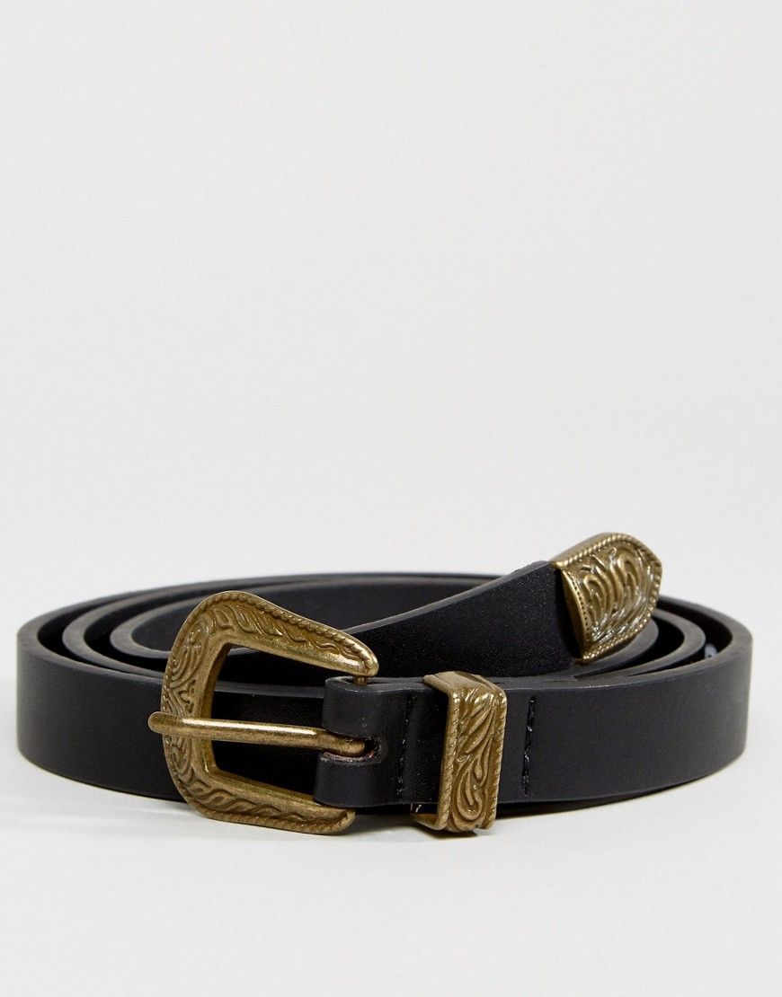 ASOS Skinny Western Belt In Black Faux Leather - Black | ASOS US