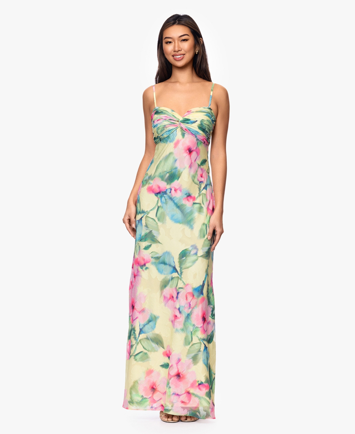 Xscape Women's Floral Print Maxi Dress - Yellow/Multi | Macy's