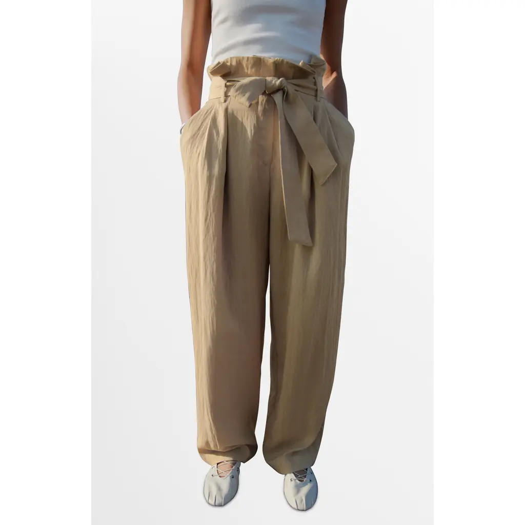 MANGO Paperbag Trousers in Beige at Nordstrom, Size 6 | Nordstrom