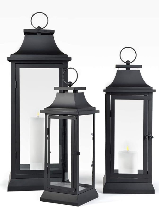 Serene Spaces Living Black Decorative Hurricane Lantern with Glass Panels, Perfect for Home Decor... | Amazon (US)