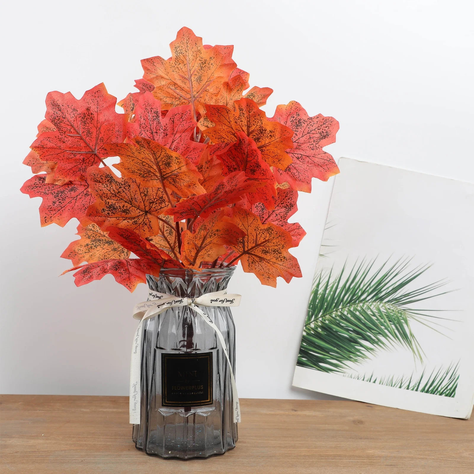 YIMWNWI Artificial Maple Leaves Bunch Fake Fall Leaves Stems Maple Leaves Shrubs Autumn Leaf Bush... | Walmart (US)
