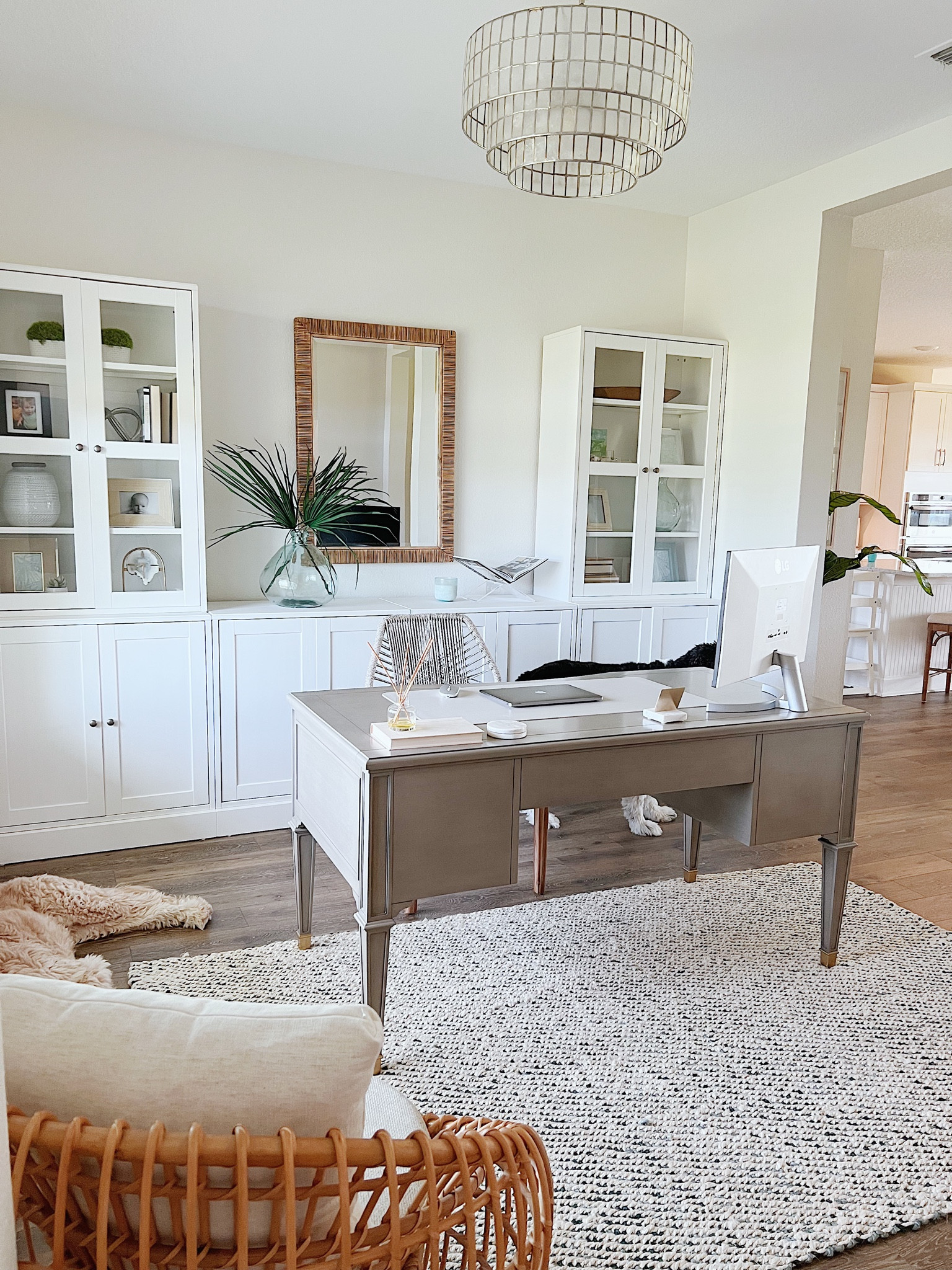 Office inspiration, ikea havsta, coastal office, home decor, jute rugs, rattan mirror, coastal mirror, vapid lighting, capiz chandilier

#LTKhome