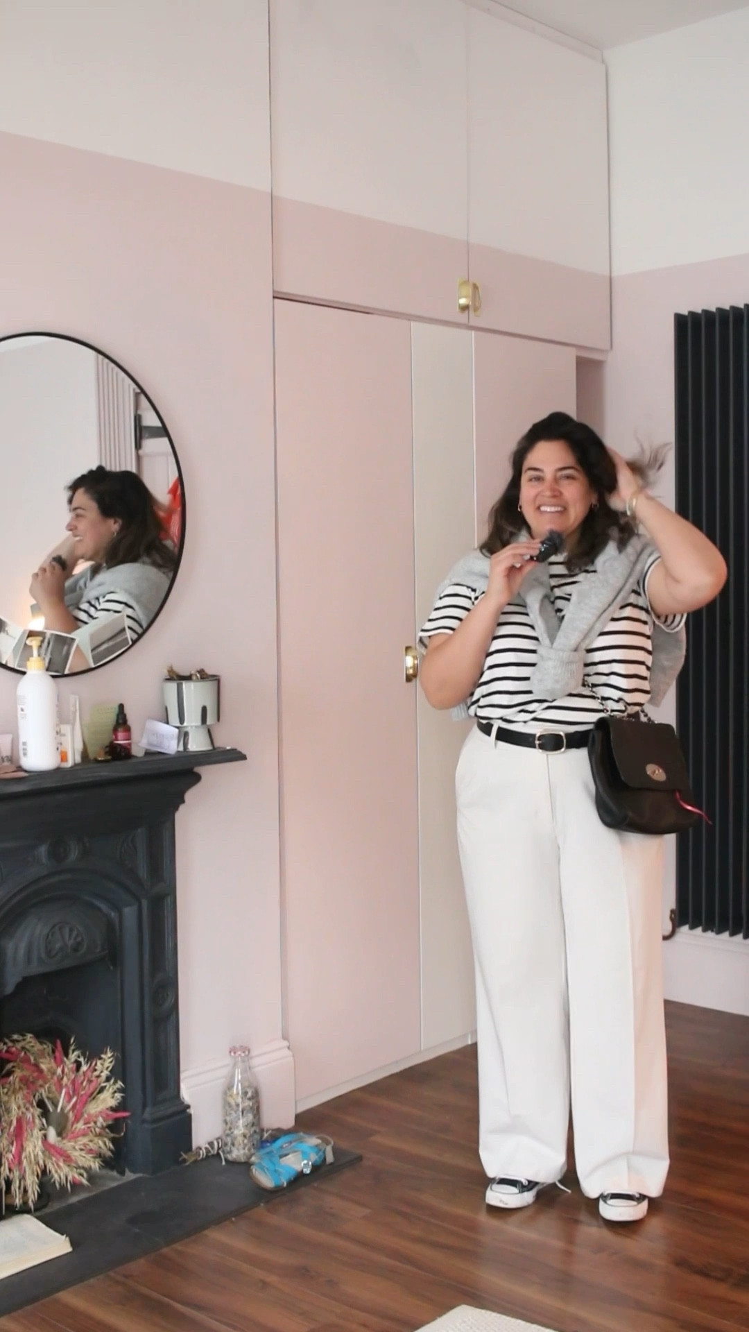 HM striped t-shirt {XL} HM grey jumper {XL} HM cream trousers {46} Converse black high tops // midsize fashion // midsize spring fashion // midsize outfit 

#LTKireland #LTKmidsize #LTKstyletip