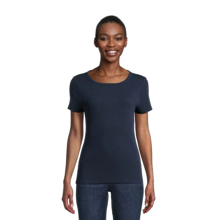 Time and Tru Women’s Rib Tee with Short Sleeves, Available in 1-Pack, Sizes XS-XXXL - Walmart.c... | Walmart (US)