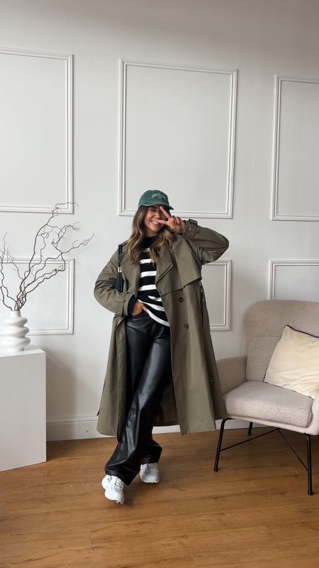Recreating Pinterest outfits styling a stripe Jumper from wat the brand with a khaki oversized trench (it’s a petite but I’m 5ft4 and it’s quite long) and leather trousers! Autumn style inspo 

#LTKstyletip #LTKeurope #LTKfindsunder50
