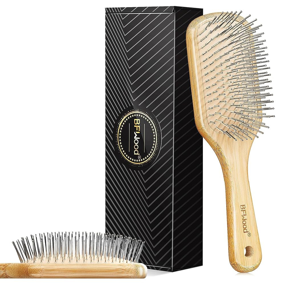 BFWood Bamboo Hair Brush with Steel Bristles, Help Hair Growth and Massaging Scalp | Amazon (US)