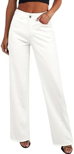 PRETTYGARDEN Wide Leg Jeans for Women Trendy High Waisted Stretchy Baggy Raw Hem Denim Palazzo Pa... | Amazon (US)