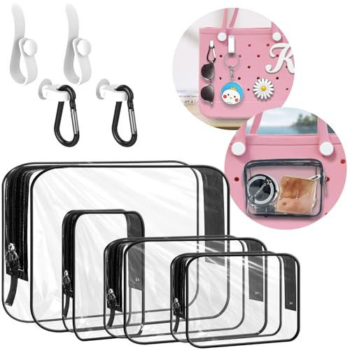 4 Packs Clear Bogg Bag Accessories with 4 Pcs Insert Hooks, Suitable for Bogg Bag & Simple Southern Tote Travel Cellphone Makeup Clean Toiletry Brush Organizer Cosmetic Divider Storage Inner Pouch | Amazon (US)
