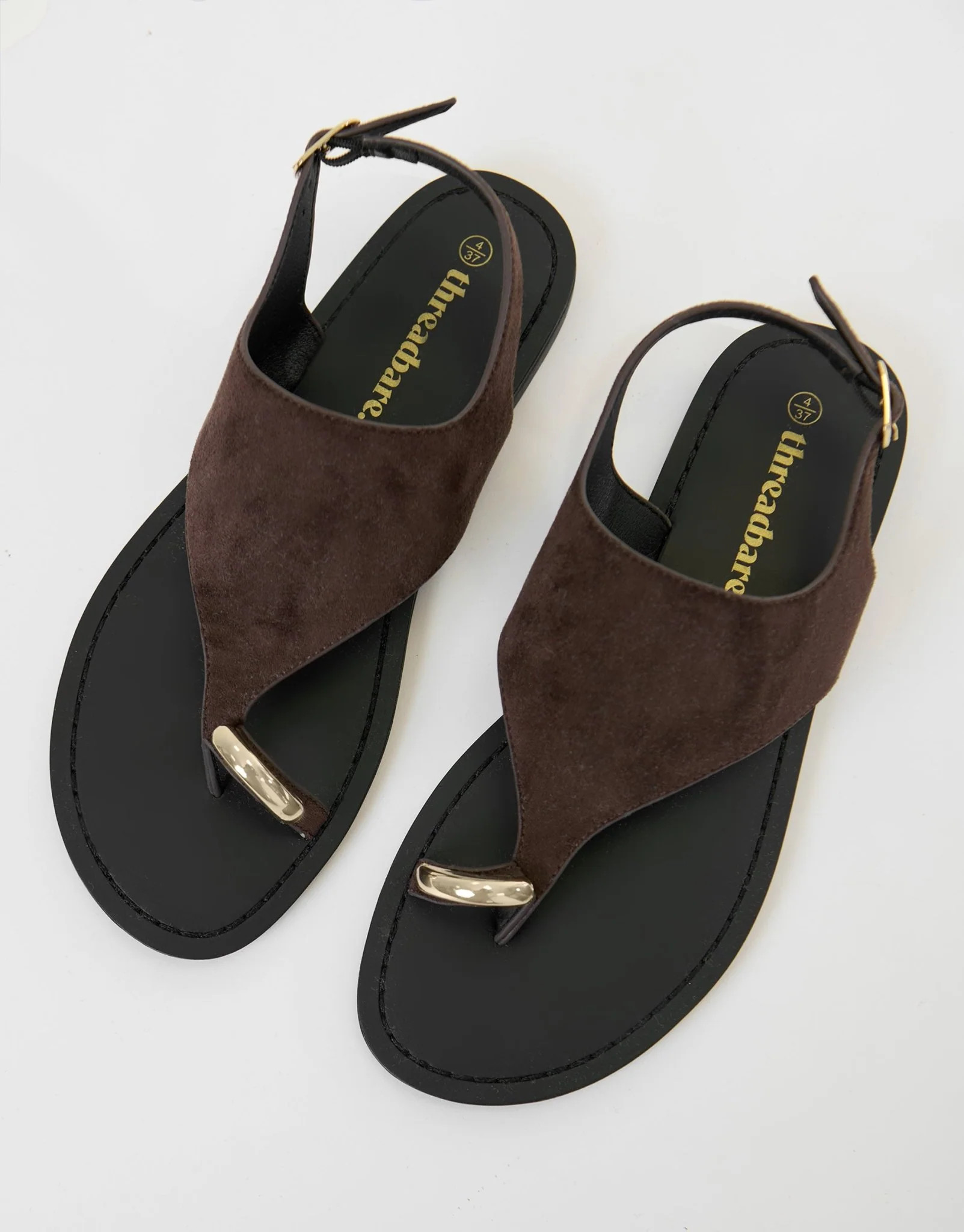 T-Strap Toe Loop Sandals in Chocolate Brown | Threadbare UK