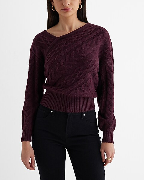 Cable Knit Asymmetrical Long Sleeve Sweater | Express