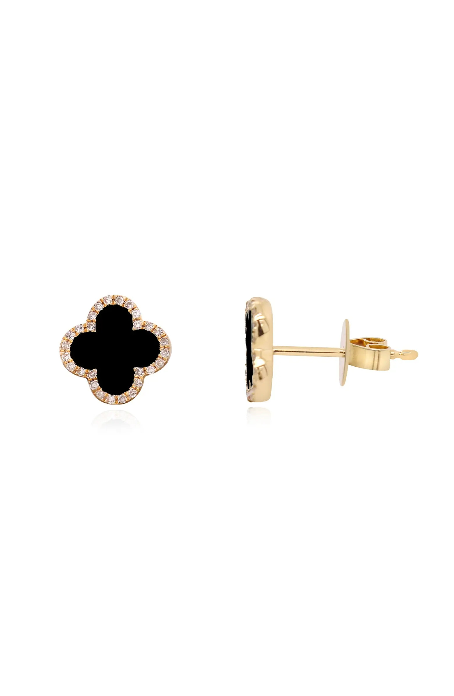 Onyx Diamond Clover Stud Earrings | Nordstrom