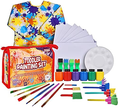 J MARK Toddler Painting Set – 38-Piece Set with Art Smock, 6 Non Toxic Washable Tempera Paints,... | Amazon (US)