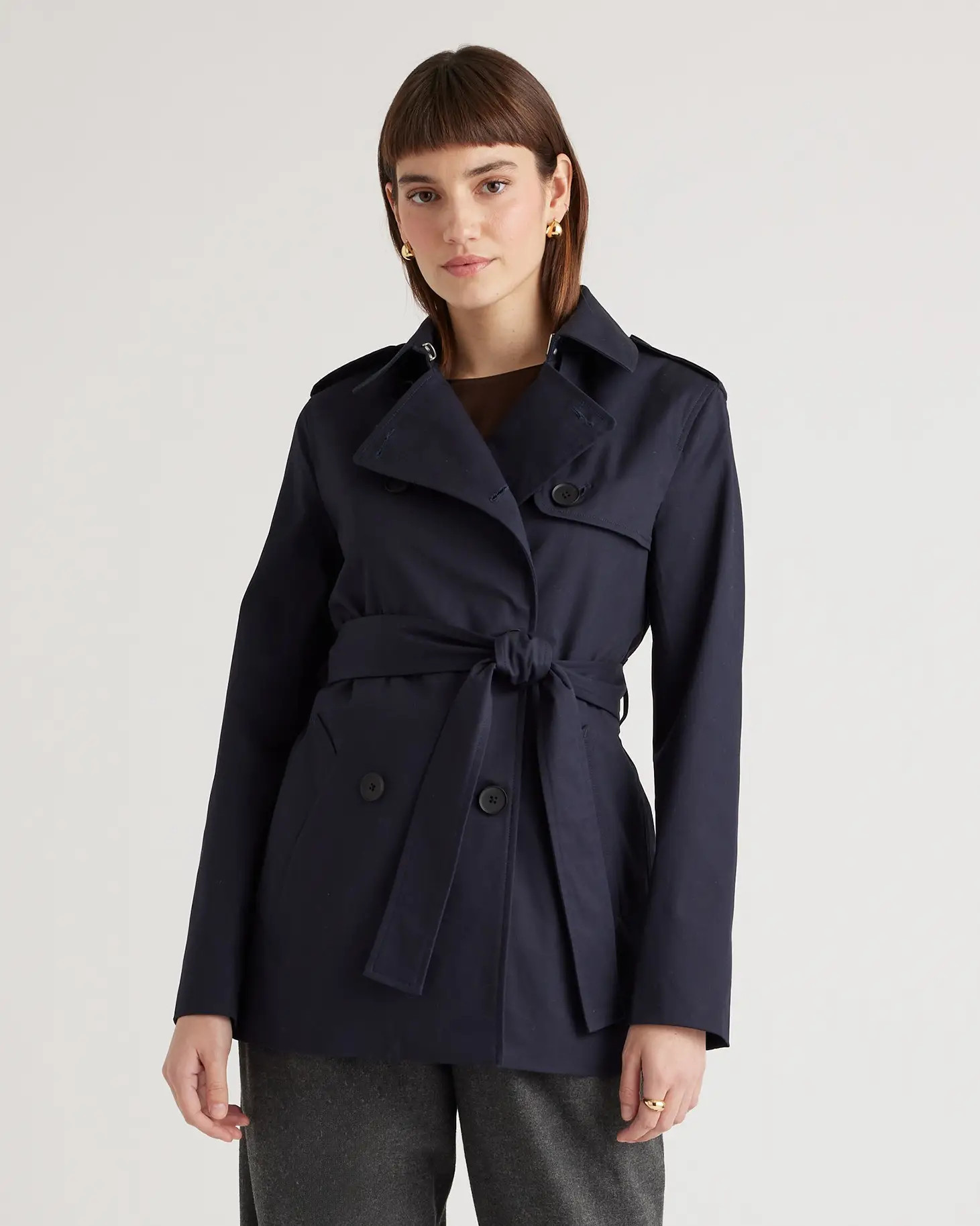 Comfort Stretch Short Trench Coat in Navy | Quince