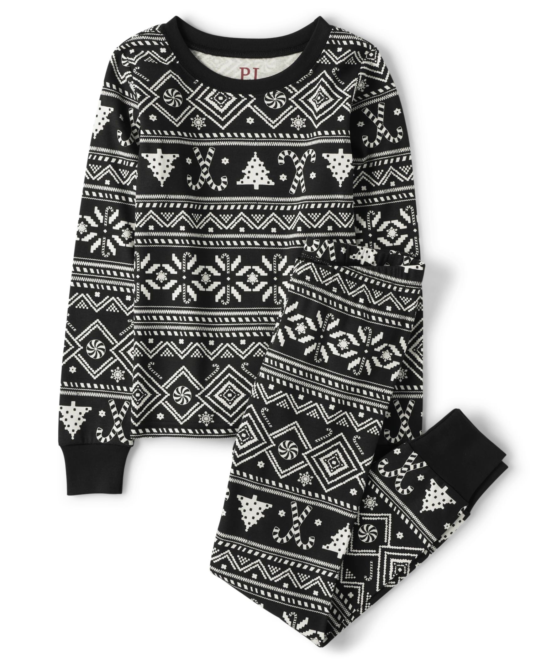 Unisex Kids Matching Family Candy Cane Fairisle Snug Fit Cotton Pajamas - black | The Children's Place