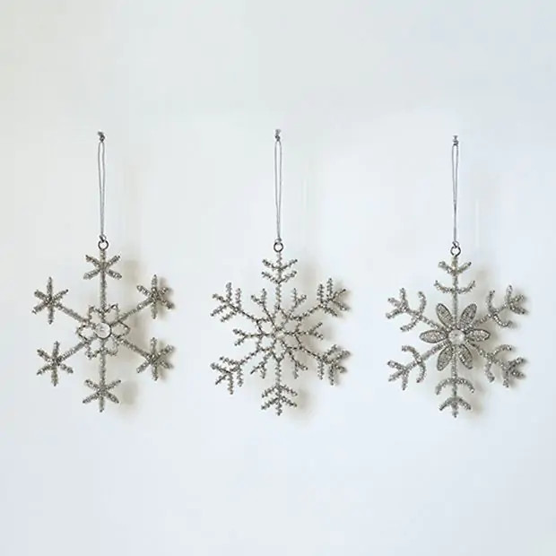 Beaded and Jeweled Snowflake Ornaments Set of 3 | Antique Farm House
