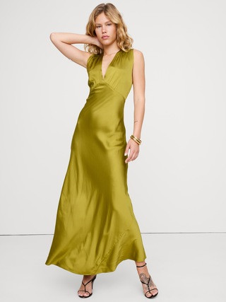 Stretch-Satin Cross-Back Maxi Dress | Banana Republic (US)