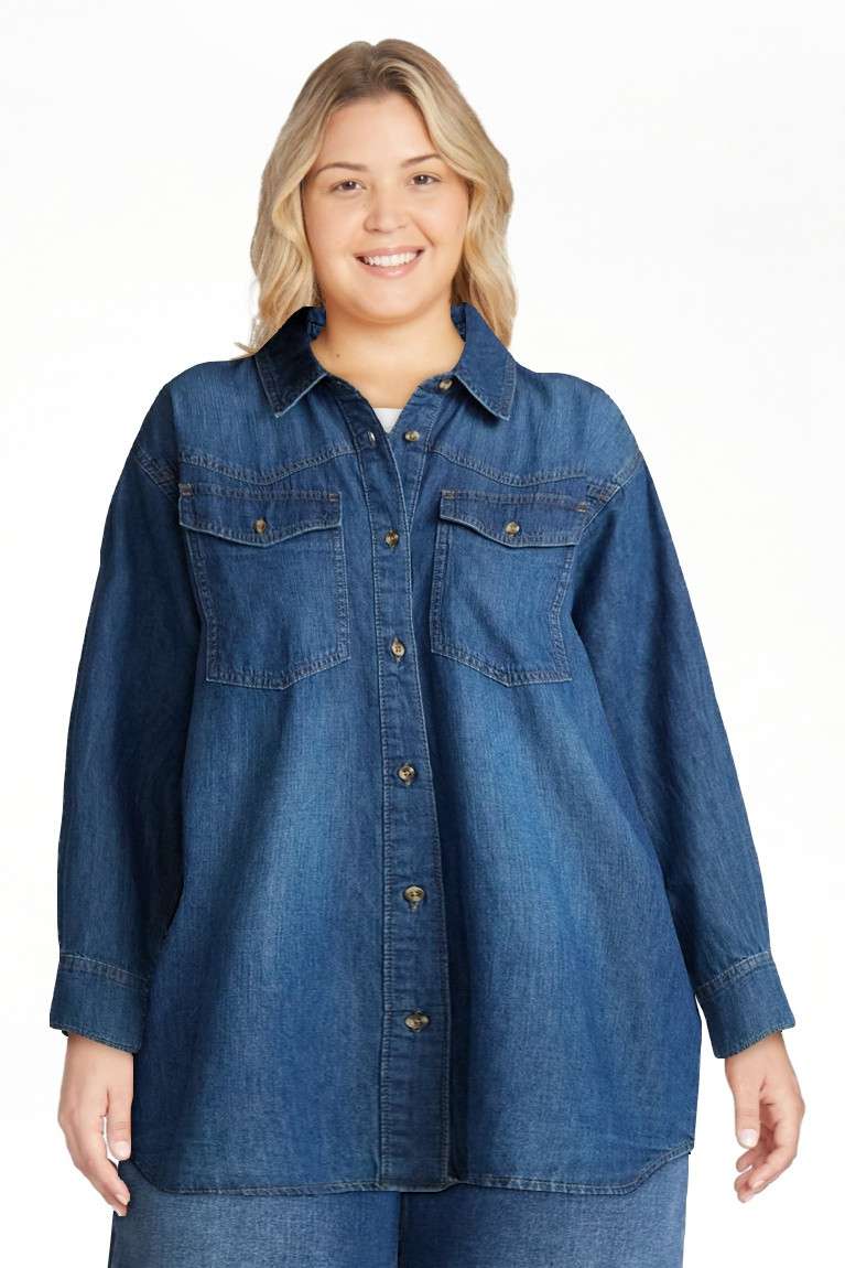 Sofia by Sofia Vergara Women's and Women's Plus Sofia Oversized Boyfriend Shirt with Long Sleeves... | Walmart (US)