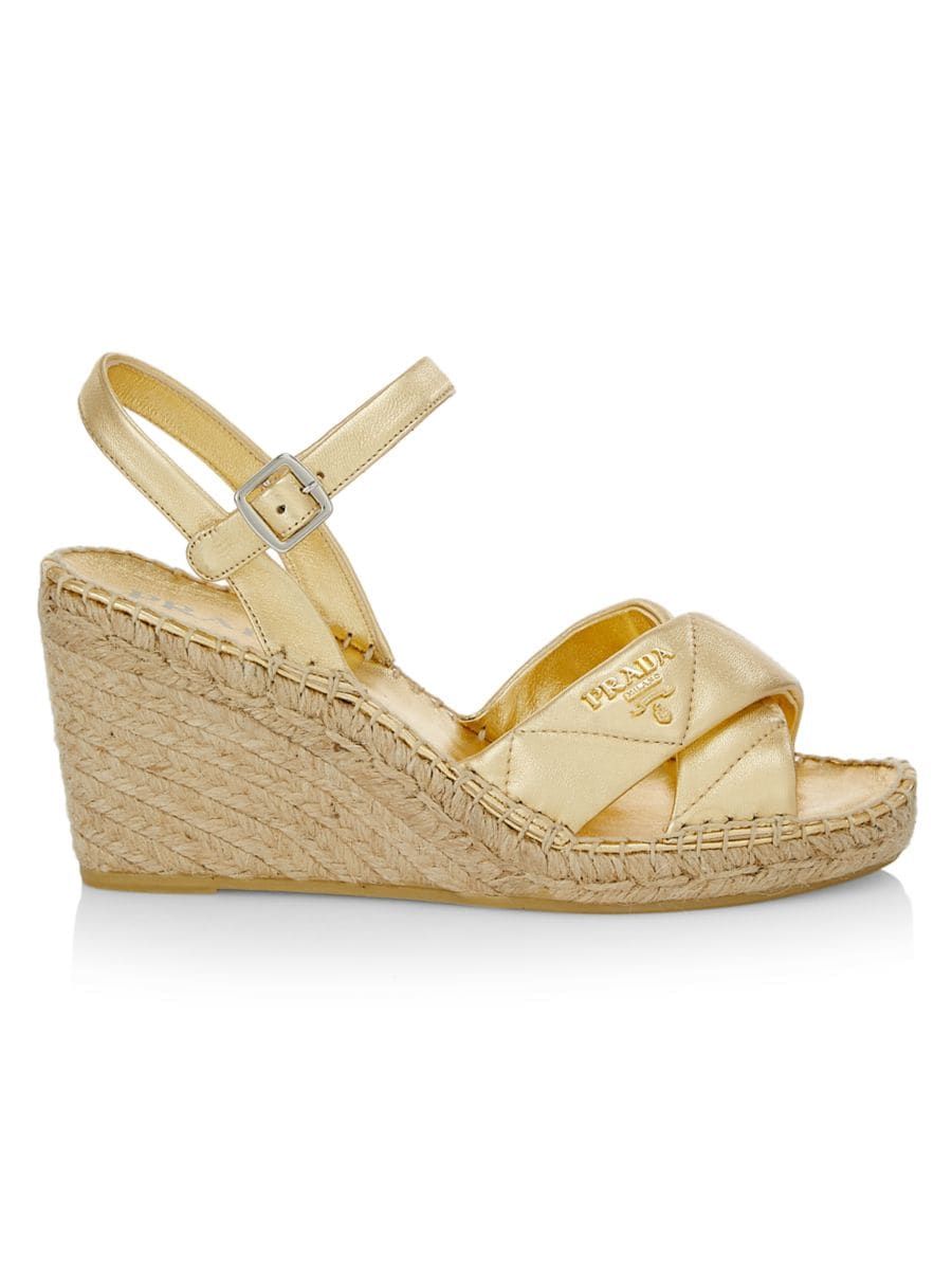 Quilted Leather & Raffia Wedge Sandals | Saks Fifth Avenue