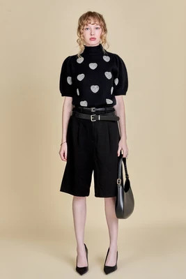 Beaded Heart Puff Sleeve Knit BLACK / M | English Factory