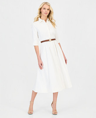 Women's 3/4-Sleeve Midi Shirtdress | Macy's