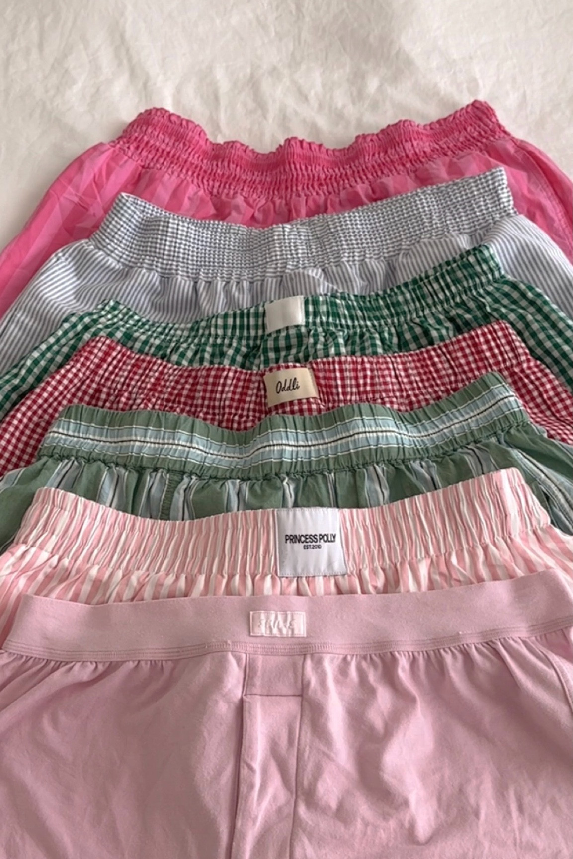 boxer short collection 💗

sizing details:
oddli red gingham shorts - size S/M (linked similar)
free people green shorts - size M
princess polly pink striped shorts - size 8 (runs very small)
djerf avenue blue striped shorts - size S (linked similar)
amazon green gingham shorts - size L
target pink striped shorts - size M
skims pink lounge boxer shorts  - size M

🏷️ summer trendy items, summer fashion, boxer shorts, boxer short outfit, boxer short haul, summer outfit, summer casual outfit, summer fashion trends

#LTKStyleTip #LTKFindsUnder100