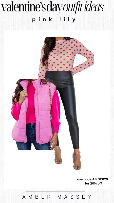 Valentine’s Day outfit idea from Pink Lily. 

Cute puffer vest, faux leather leggings, and sheer head top.

Use code AMBER20 for 20% off. 

#LTKSeasonal #LTKfindsunder50 #LTKstyletip