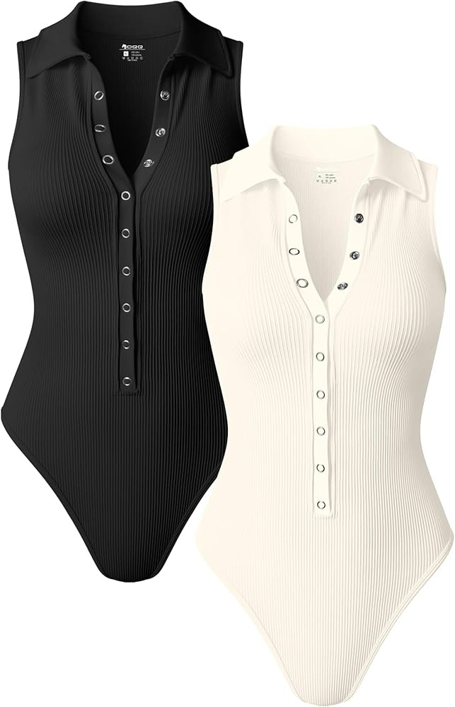 OQQ Women 2 Piece Bodysuits Sleeveless Basic Stretch Sexy Bodysuits | Amazon (US)