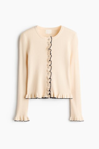 H & M - Ruffled Rib-Knit Cardigan - Cream | H&M (US + CA)