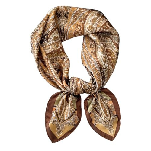 LECHI Satin Head Scarf Silk Like Hair Scarf Stain Bandana For Women Hair Scarves Accessories Lightweight Fashion Wrap Neck Silk 27.5 × 27.5 inches (Brown) | Amazon (US)