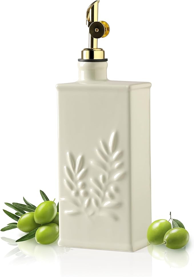 Sweejar Ceramic Olive Oil Dispenser Bottle for Kitchen, 17 Oz Relief Opaque Oil and Vinegar Dispe... | Amazon (US)