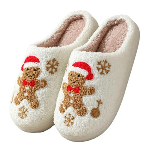 Christmas Slippers For Women Men Cute Santa Cartoon Winter Plush Warm Slippers Comfy Christmas House Shoes Gingerbread 39/40 | Amazon (US)