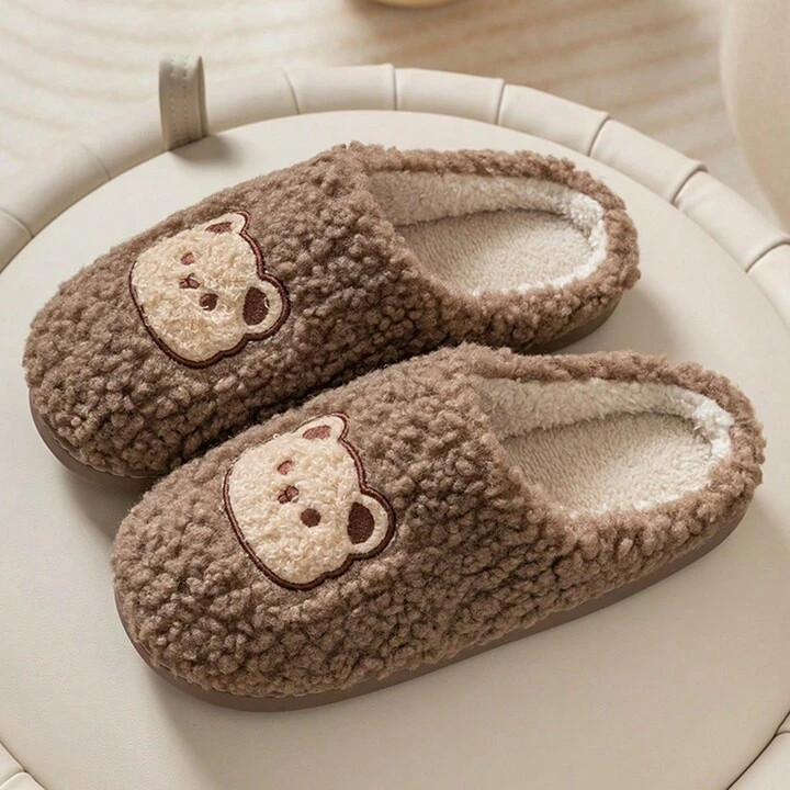 Winter Cute Bear Cotton Slippers, Non Slip And Warm, Couple Slippers For Men And Women, Comfortab... | SHEIN