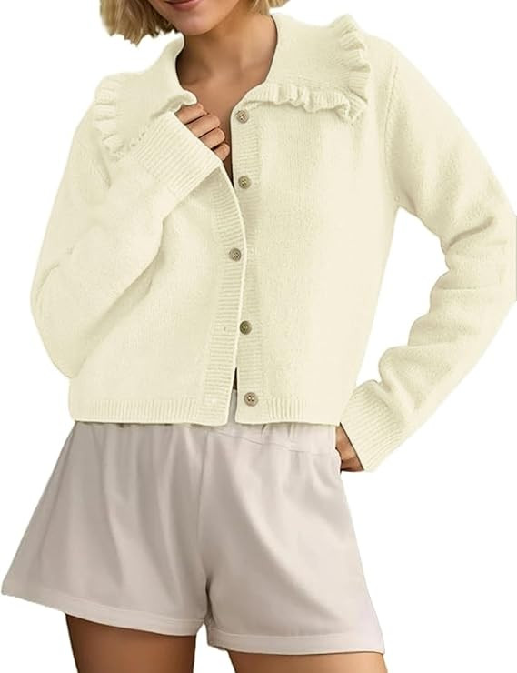 InterNos Womens Y2k Ruffled Collar Cardigan Sweaters Classic Button Down Long Sleeves Fall Sweate... | Amazon (US)
