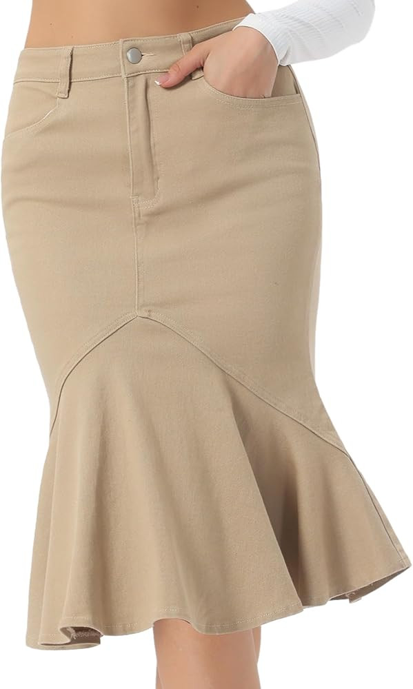 Allegra K Denim Jean Skirt for Women's High Waist Bodycon Ruffles Fishtail Skirts | Amazon (US)