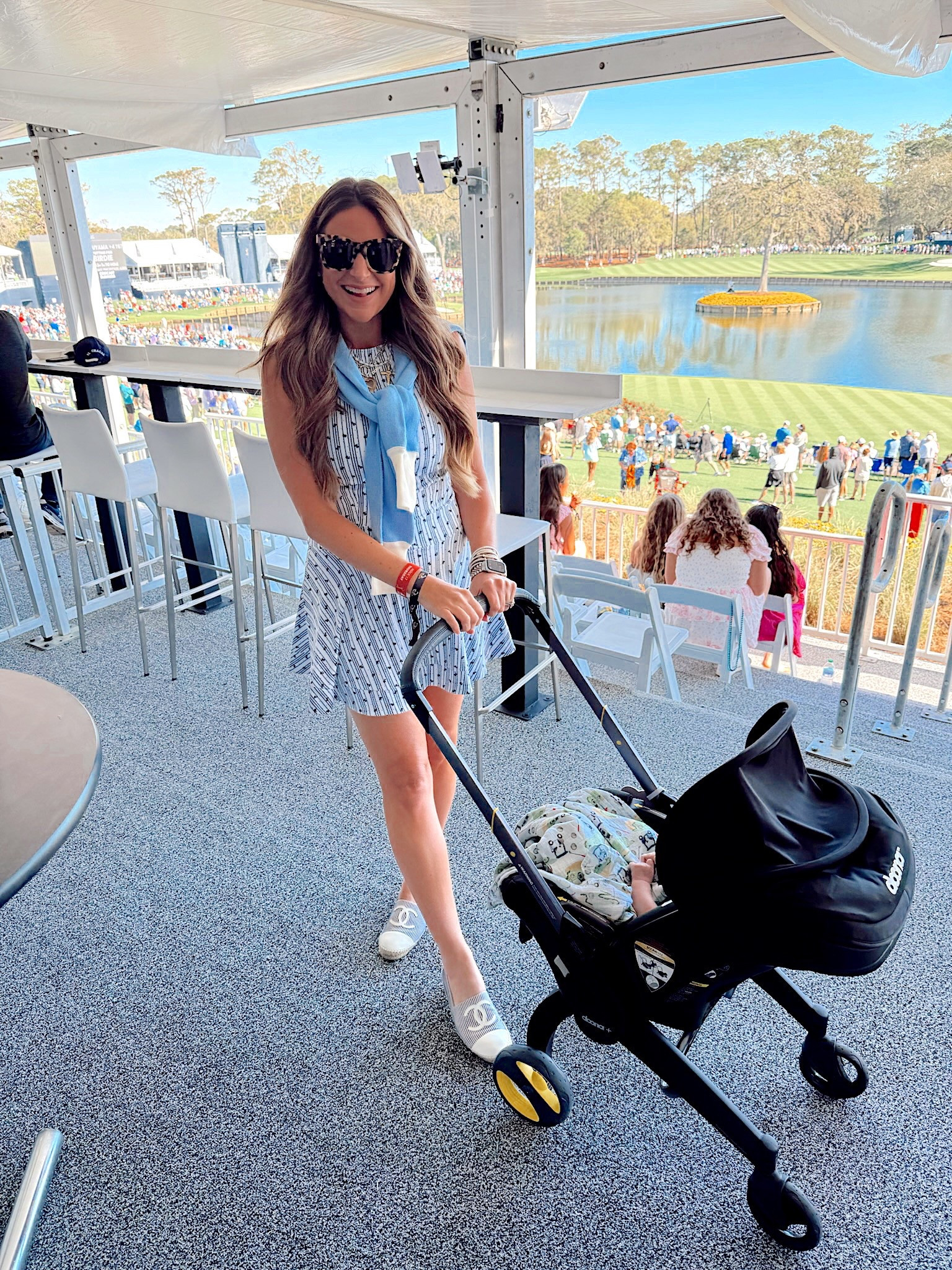 In a medium active dress, medium cardigan, espadrille flats and accessories- fits tts.

#LTKStyleTip #LTKBaby #LTKSeasonal