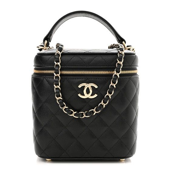 Caviar Quilted Small Top Handle Vanity Case With Chain Black | FASHIONPHILE (US)