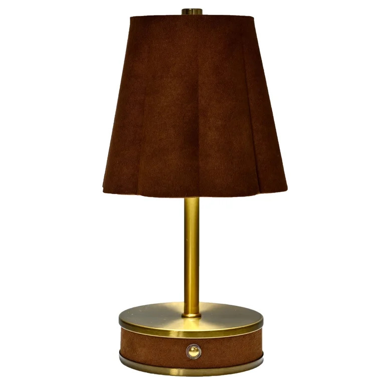Home Decor Collection Sterling & Noble Home Brown Rounded Pleated Rechargeable Table Lamp | Walmart (US)